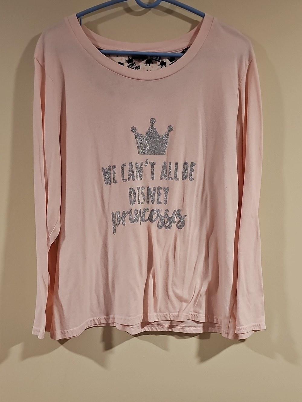 Disney Light Pink Long Sleeve Tee with Silver Glitter Crown